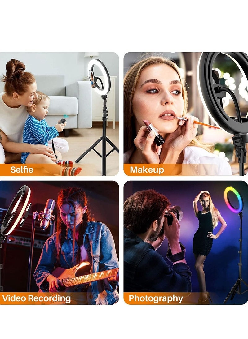 12'' RGB Ring Light with Stand and Phone Holder - TODI Selfie Ring Light with Tripod Stand for Makeup/Photography/YouTube Video/Vlog/TikTok/Live Stream, Led Ring Light Compatible with iPhone u0026 A