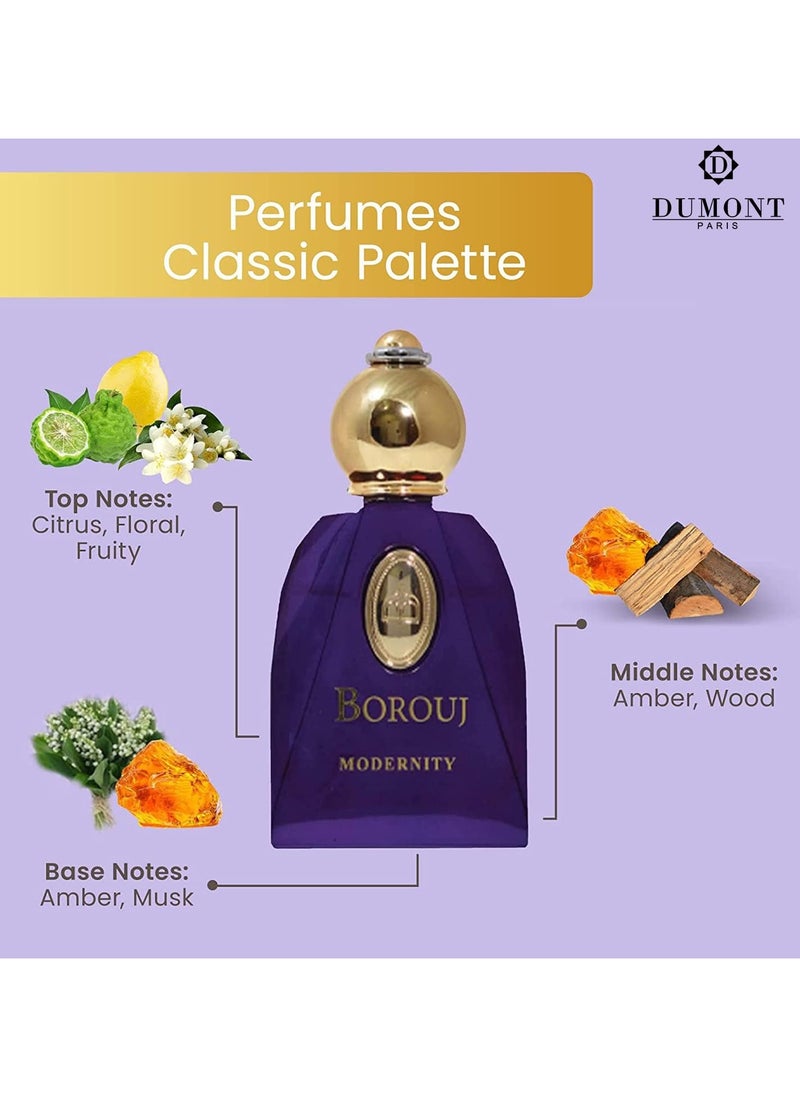 Dumont BOROUJ MODERNITY - 85ml Travel Size - Arabian-Inspired Unisex Perfume for Men & Women - Citrus, Floral, Fruity, Amber & Wood Fragrance - Long Lasting Cologne
