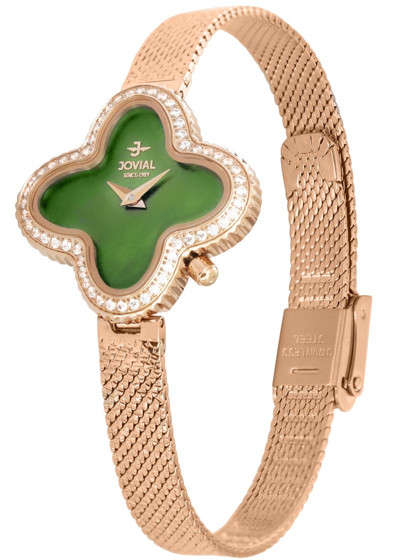 JOVIAL 1542 LRMQ 09 ZE Women's metal band  Watch, 28mm, Green Dial
