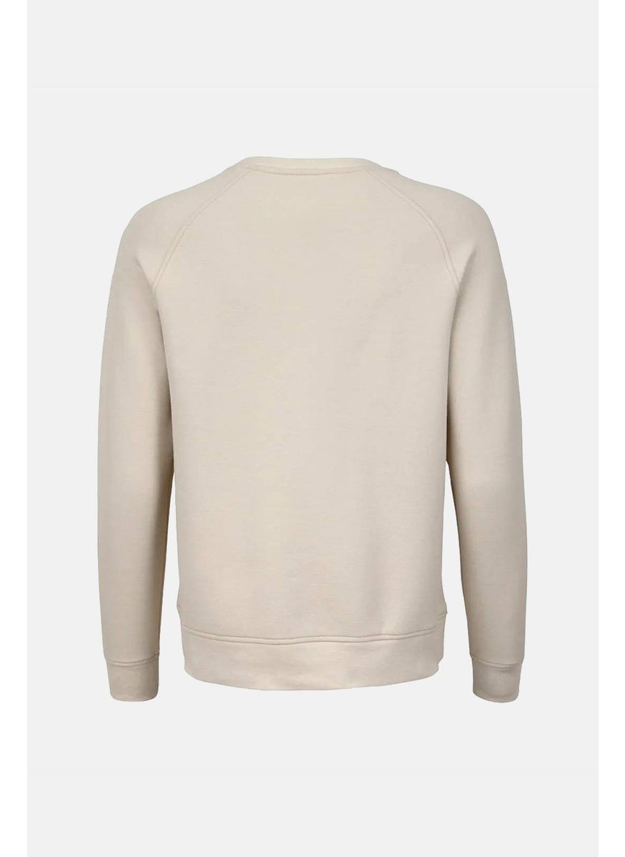 Women Crew Neck Long Sleeve Plain Sweaters, Cream