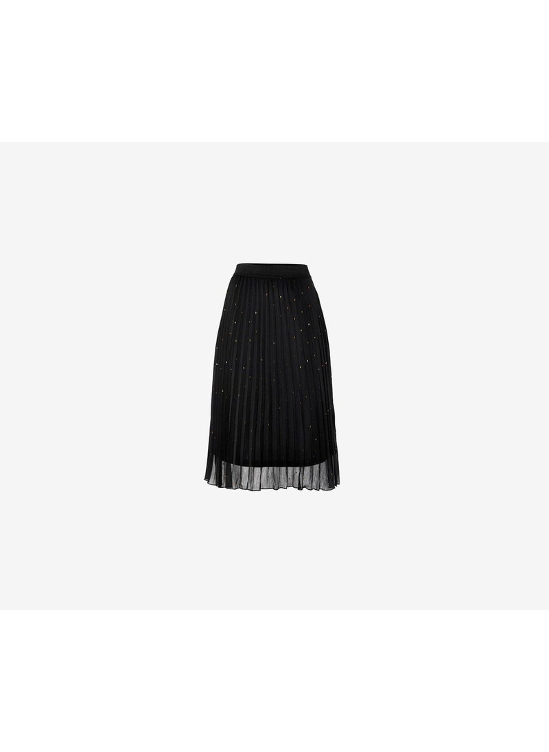 Women Pleated Maxi Skirt, Black