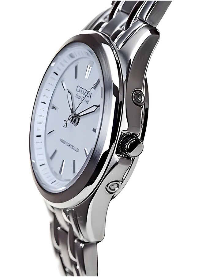 Citizen ES5040-51A Ladies Stainless Steel Eco-Drive Watch - White Dial Elegant Design