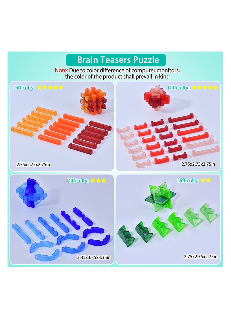 3D Brain Teaser Puzzles for Kids and Adults, Rubik's Cube Educational Toys, 4pcs Chinese Kong Ming Lock for Interlock IQ Mind Test, Thinking, Patience Games