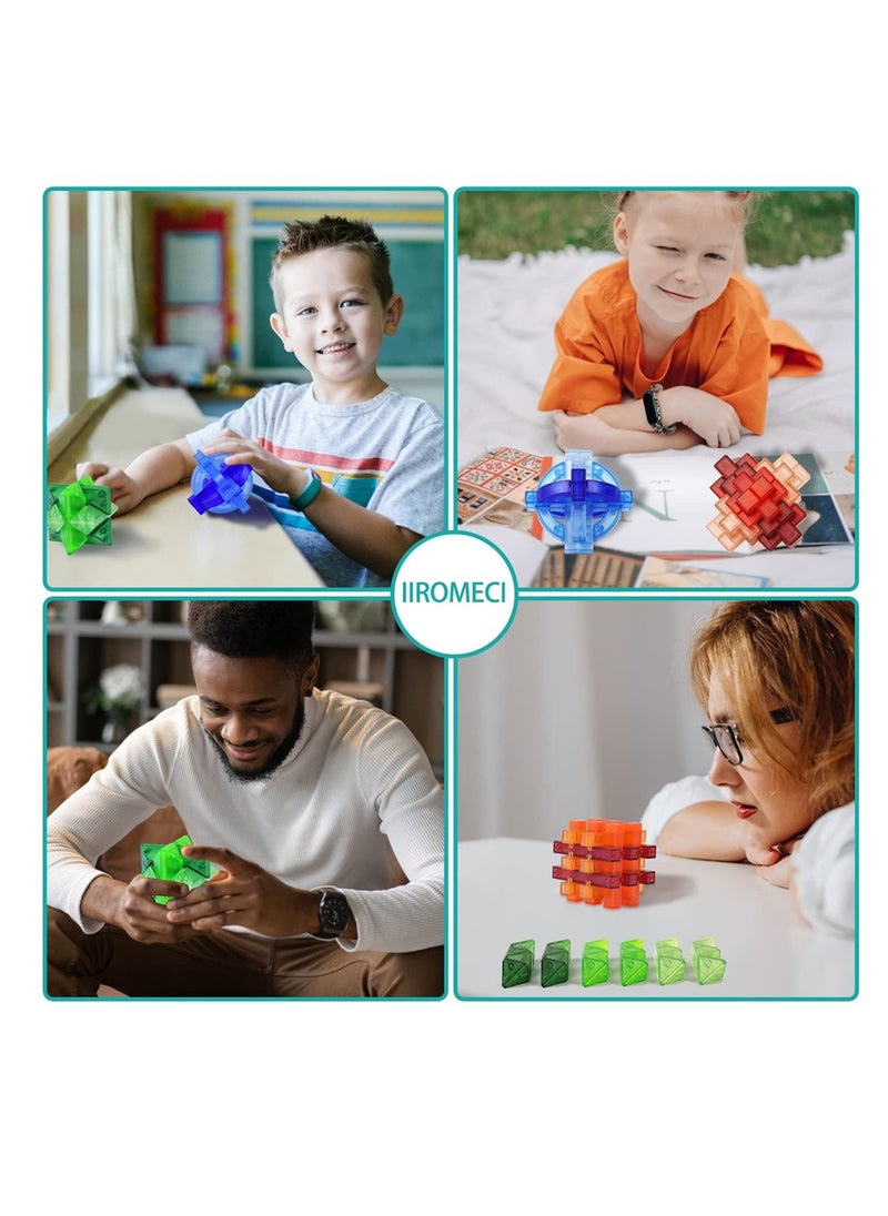 3D Brain Teaser Puzzles for Kids and Adults, Rubik's Cube Educational Toys, 4pcs Chinese Kong Ming Lock for Interlock IQ Mind Test, Thinking, Patience Games