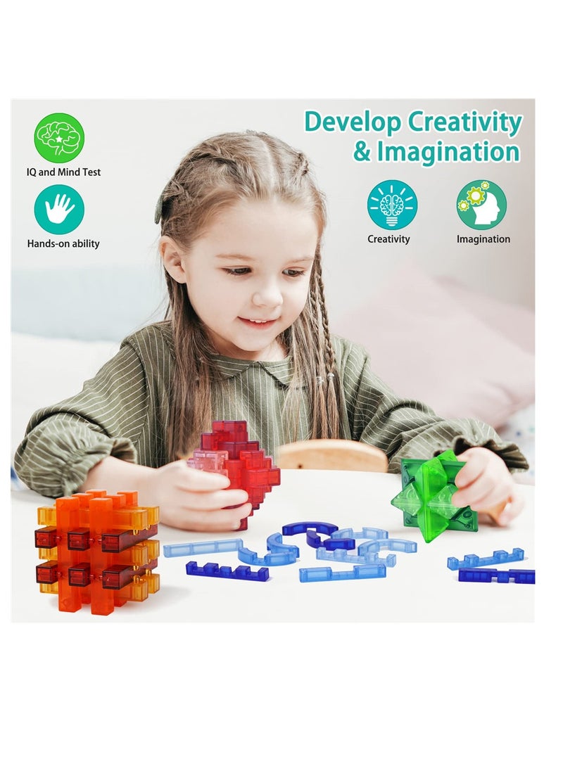 3D Brain Teaser Puzzles for Kids and Adults, Rubik's Cube Educational Toys, 4pcs Chinese Kong Ming Lock for Interlock IQ Mind Test, Thinking, Patience Games