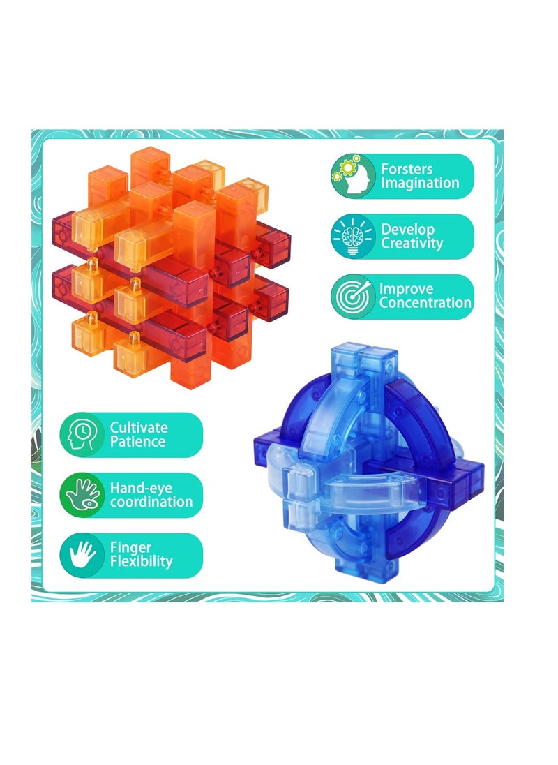 3D Brain Teaser Puzzles for Kids and Adults, Rubik's Cube Educational Toys, 4pcs Chinese Kong Ming Lock for Interlock IQ Mind Test, Thinking, Patience Games