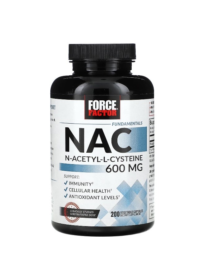 Force Factor, Fundamentals, NAC, N-Acetyl-L-Cysteine, 600 mg, 200 Vegetable Capsules