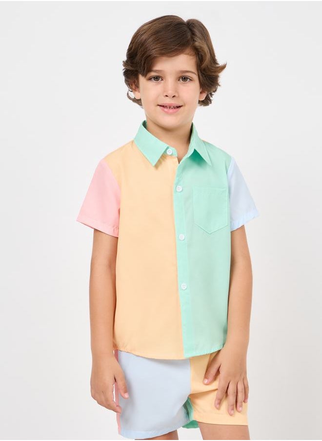 Colorblock Shirt and Short Set