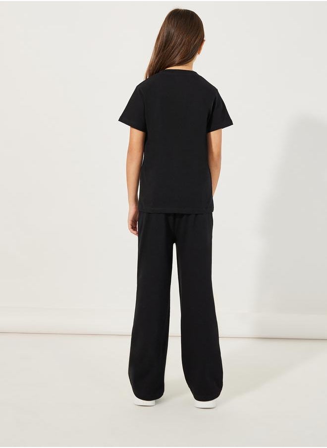 Solid Round Neck T-Shirt & Wide Leg Joggers Co-Ords Set