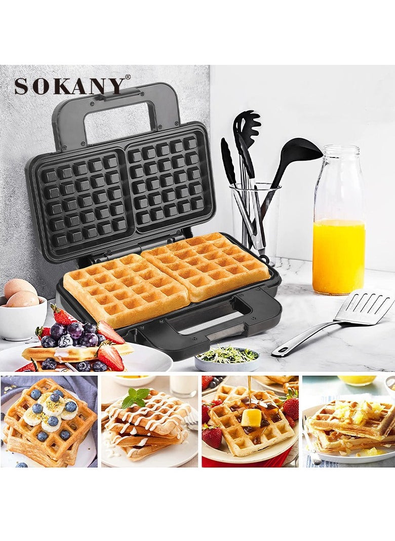Electric Waffle Maker 2 large pieces 1000 watts Non Stick Teflon plates SK-BBQ-225 Black