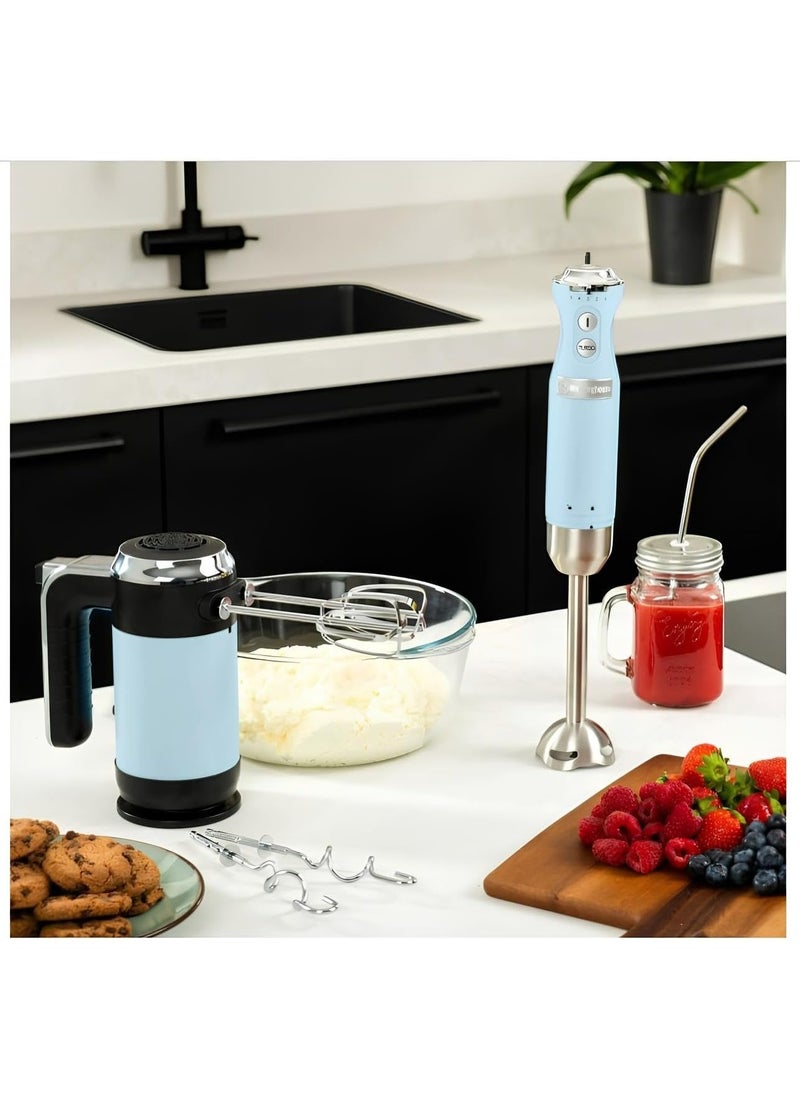 Westinghouse 600W Retro Hand Blender – Powerful Stainless Steel Stick Blender with Turbo Mode & Soft Grip for Smoothies, Soups, and More - Blue