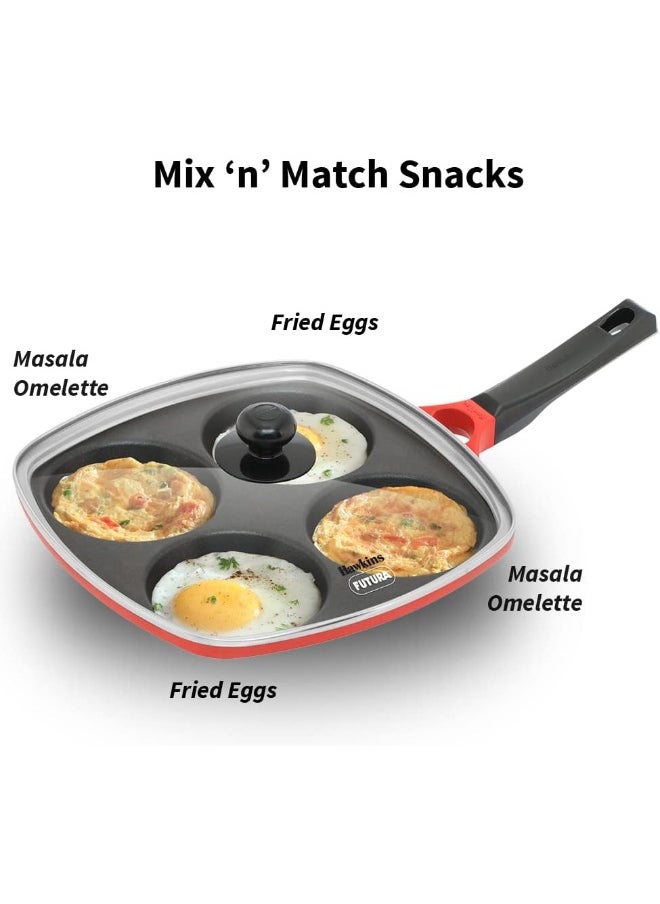 30 Cm Die-Cast Non Stick Aluminium Multi Snack Pan With Glass Lid,Red