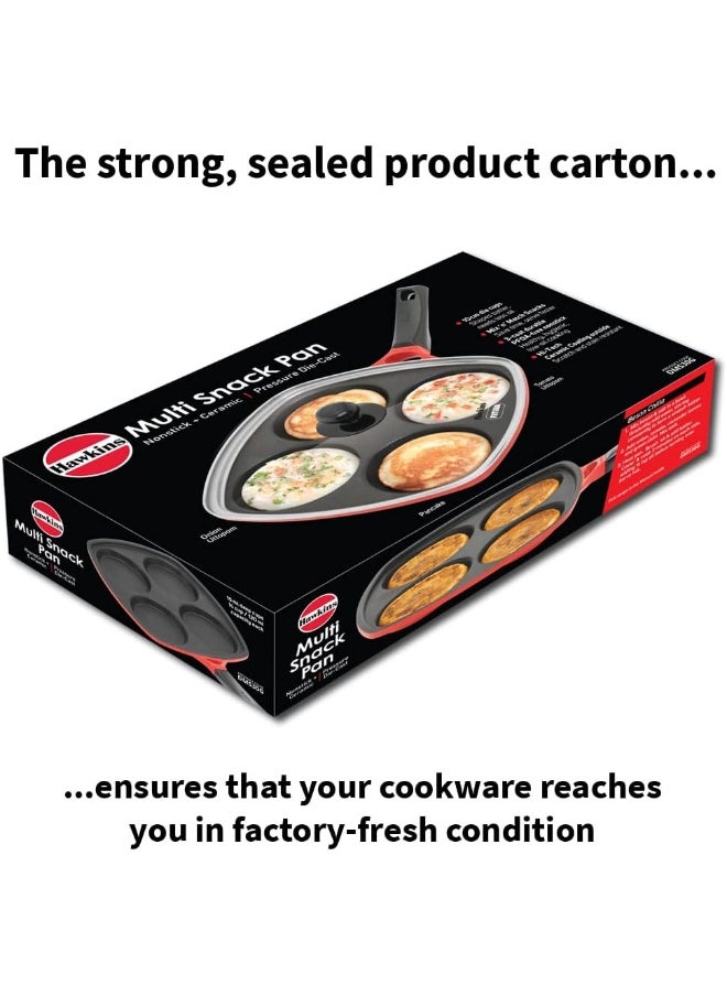 30 Cm Die-Cast Non Stick Aluminium Multi Snack Pan With Glass Lid,Red