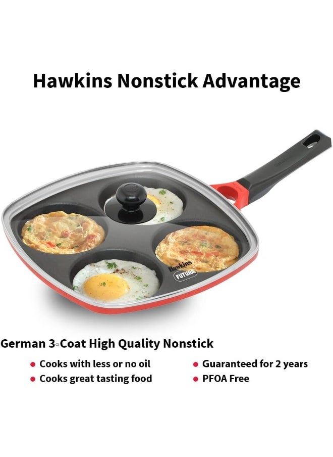 30 Cm Die-Cast Non Stick Aluminium Multi Snack Pan With Glass Lid,Red