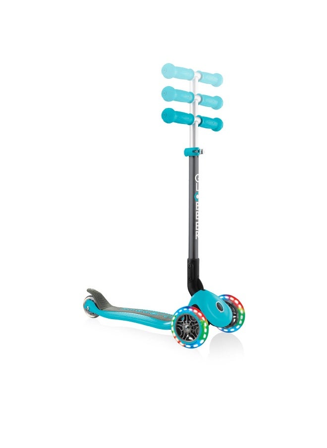 Globber Primo Foldable Lights 3-Wheel Scooter (Teal)