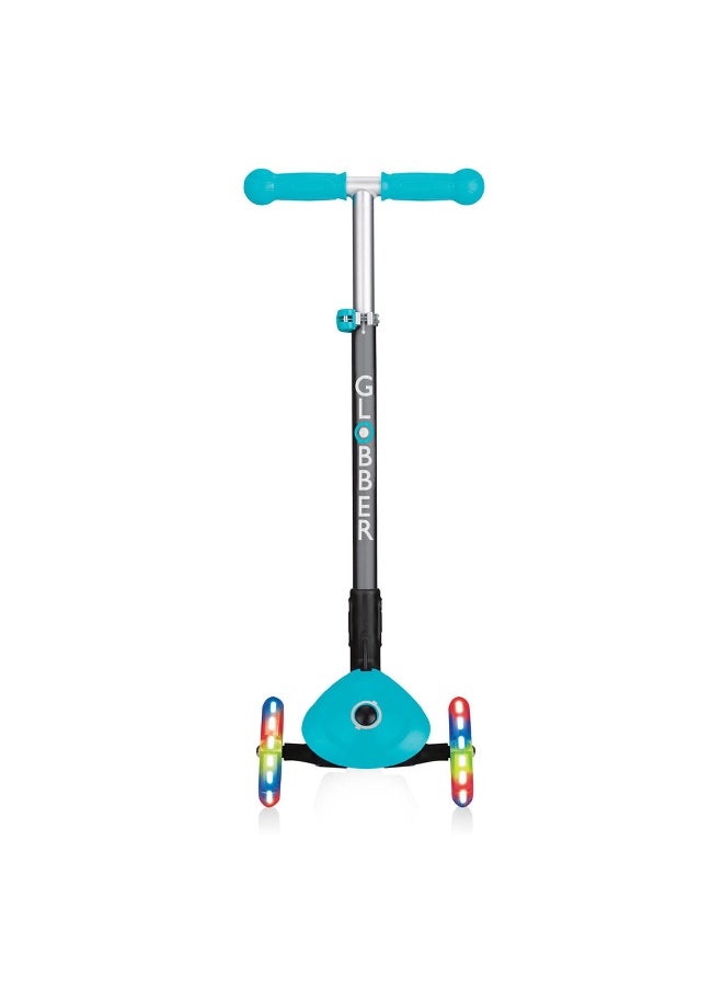 Globber Primo Foldable Lights 3-Wheel Scooter (Teal)