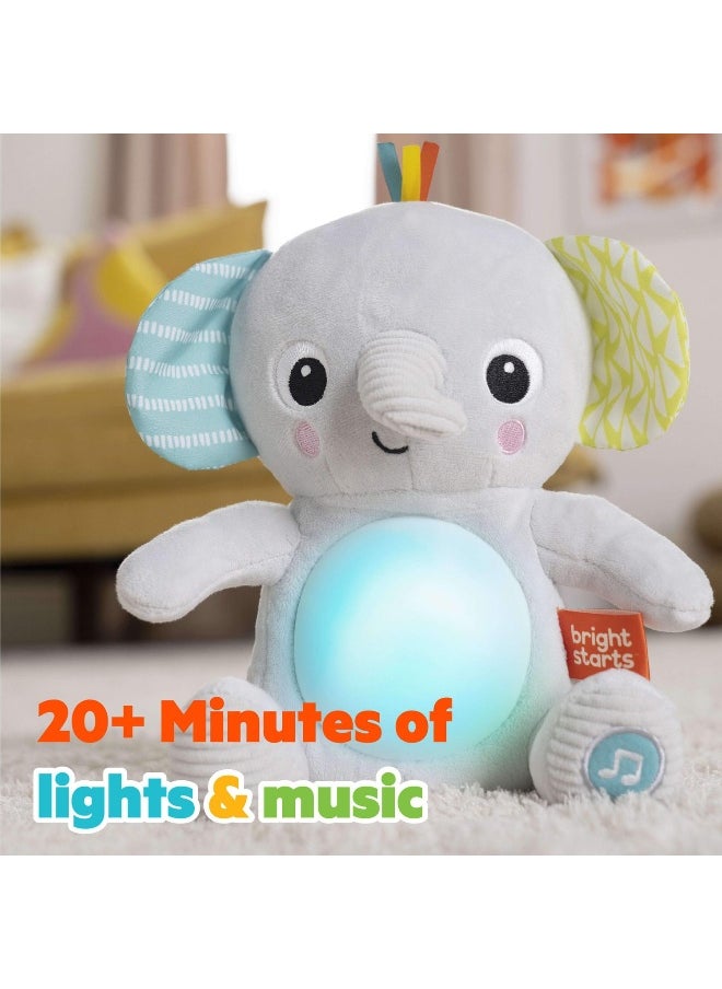 Bright Starts Hug-a-Bye Baby Elephant Musical Light Up Plush Toy (23.1 x 9.9 x 22.1 cm, Grey)