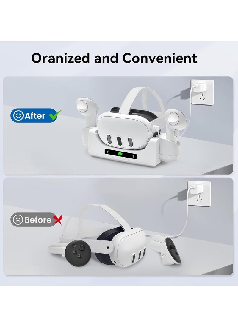 Charging Base Station Compatible with Quest 3, Wall-Mounted Charging Dock for Quest 3 Headset and Controllers, Charger Stand, Type-C Cable VR Accessories