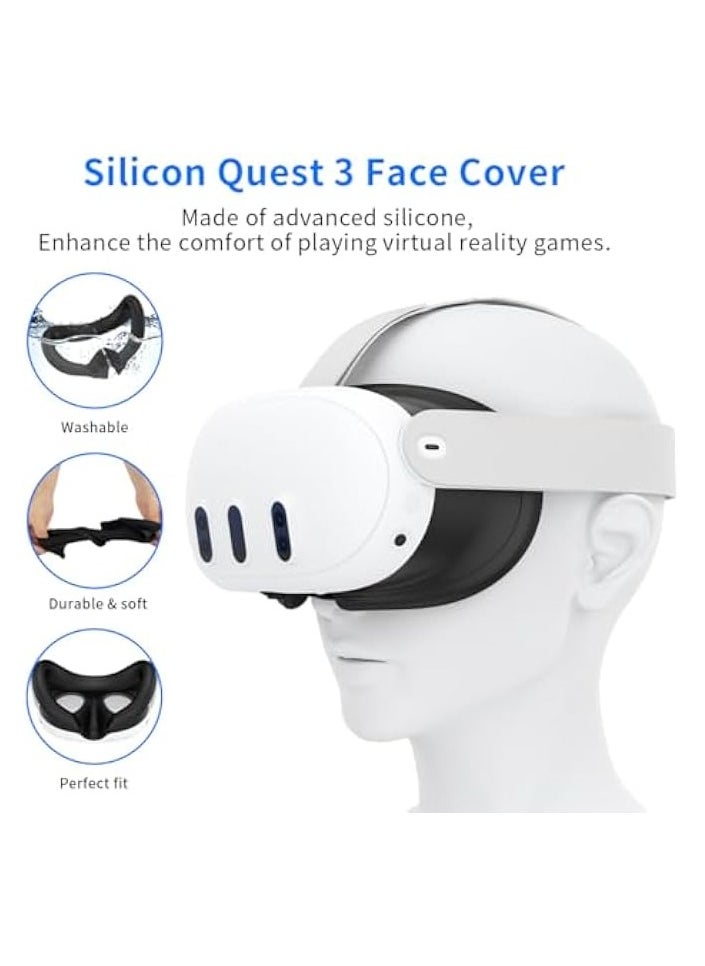 Protective Cover for Quest 3 Accessories: Silicone VR Face Cover, Controller Grips Cover, Protective Joystick Cover for Quest 3 (Black)
