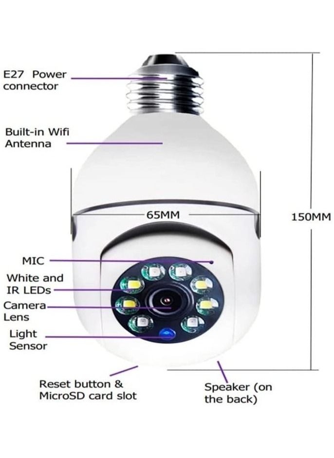 2Pcs Light Bulb Security Camera 2.4GHz u0026 5G WiFi Outdoor, 1080P E27 Light Socket Security Camera, Indoor 360° Home Security Cameras, Full Color Day and Night