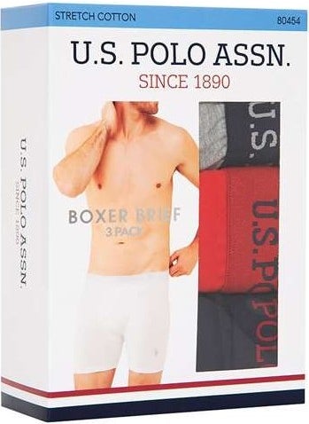 BASE. Polo Assn. Men's Black - Anthracite Melange - Navy Blue 3-Piece Long-Legged Boxer 80454Y