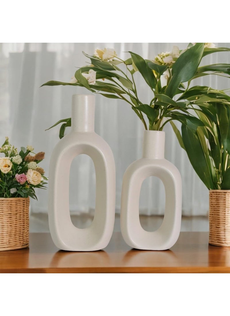The Decor Lane Modern Decorative Vases for Home Decor | Centerpieces | Kitchen | Office or Living Room (2 AOff White)