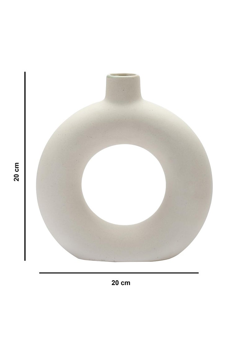 The Decor Lane White Ceramic Donut Vase | Flower Vase Pampas Grass Vase | Vase Home Decor Centrepiece | Decor Showpiece 8 Inches (Pack of 1)