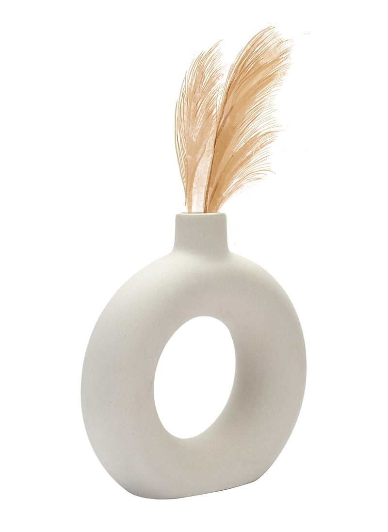 The Decor Lane White Ceramic Donut Vase | Flower Vase Pampas Grass Vase | Vase Home Decor Centrepiece | Decor Showpiece 8 Inches (Pack of 1)