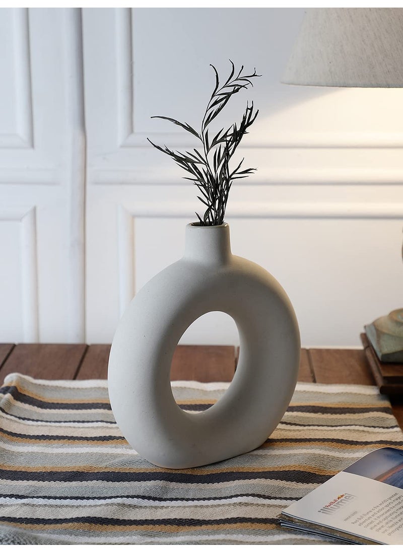 The Decor Lane White Ceramic Donut Vase | Flower Vase Pampas Grass Vase | Vase Home Decor Centrepiece | Decor Showpiece 8 Inches (Pack of 1)