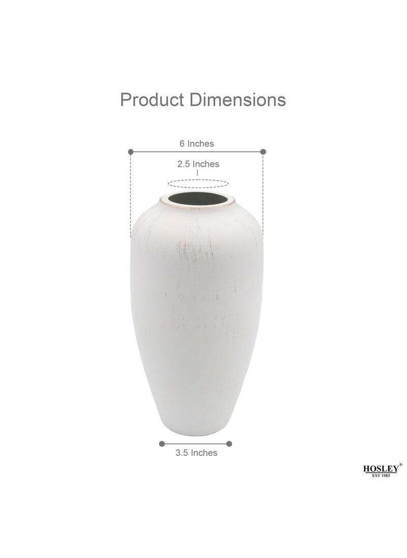 HOSLEY Flower Vase for Living Room |Vases for Home Decor| Metal Big Size Pots for Home Decoration| Table Pot for Corner| Decoration and Craft|11 Inch High (White)