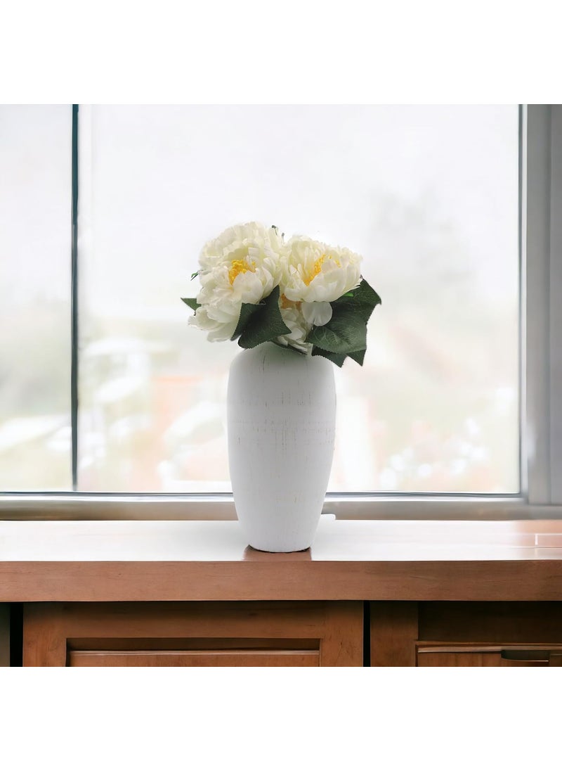 HOSLEY Flower Vase for Living Room |Vases for Home Decor| Metal Big Size Pots for Home Decoration| Table Pot for Corner| Decoration and Craft|11 Inch High (White)