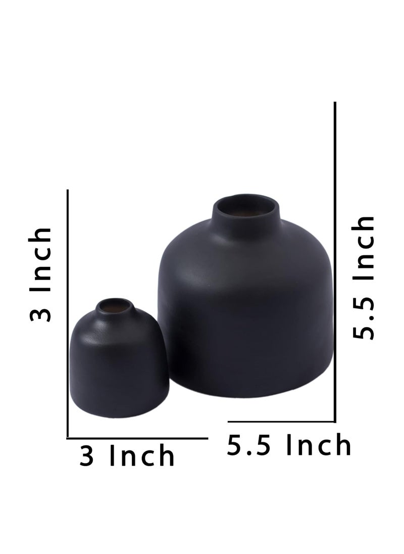 The Decor Lane Modern Decorative Vases for Home Decor | Centerpieces | Kitchen | Office or Living Room - 5.5 Inches & 3 inches (Black Set of 2)