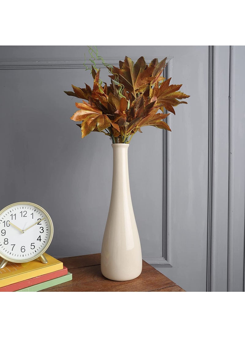 The Decor Lane Ceramic Handcrafted Bottle Shaped Flower vase | 12 Inches (Off White)