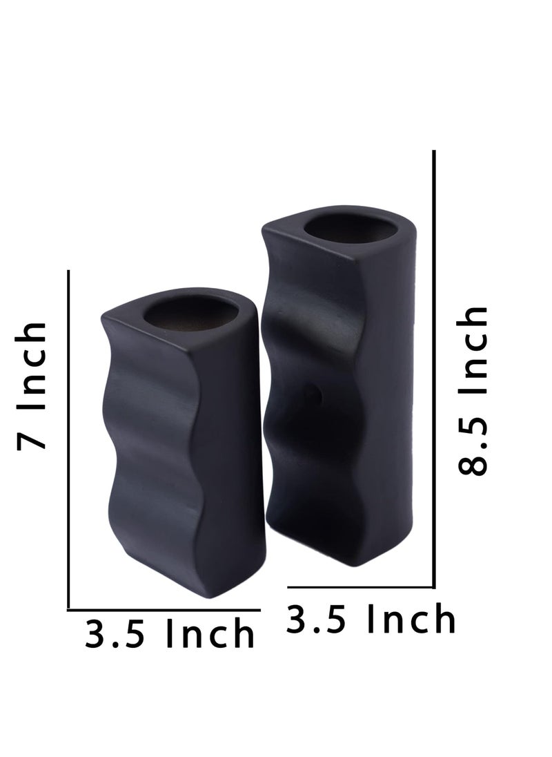 The Decor Lane Modern Decorative Vases for Home Decor | Centerpieces | Kitchen | Office or Living Room - 7 Inch & 8.5 Inches (Black Pillers Set of 2)