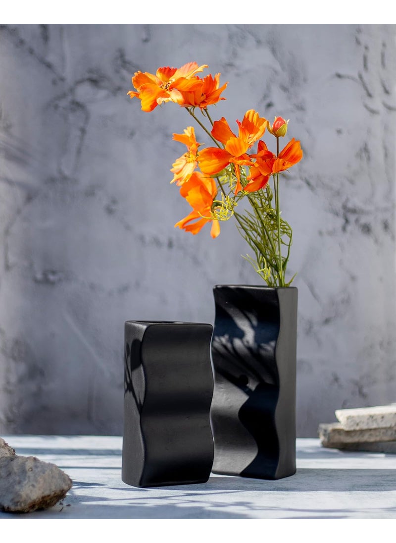 The Decor Lane Modern Decorative Vases for Home Decor | Centerpieces | Kitchen | Office or Living Room - 7 Inch & 8.5 Inches (Black Pillers Set of 2)