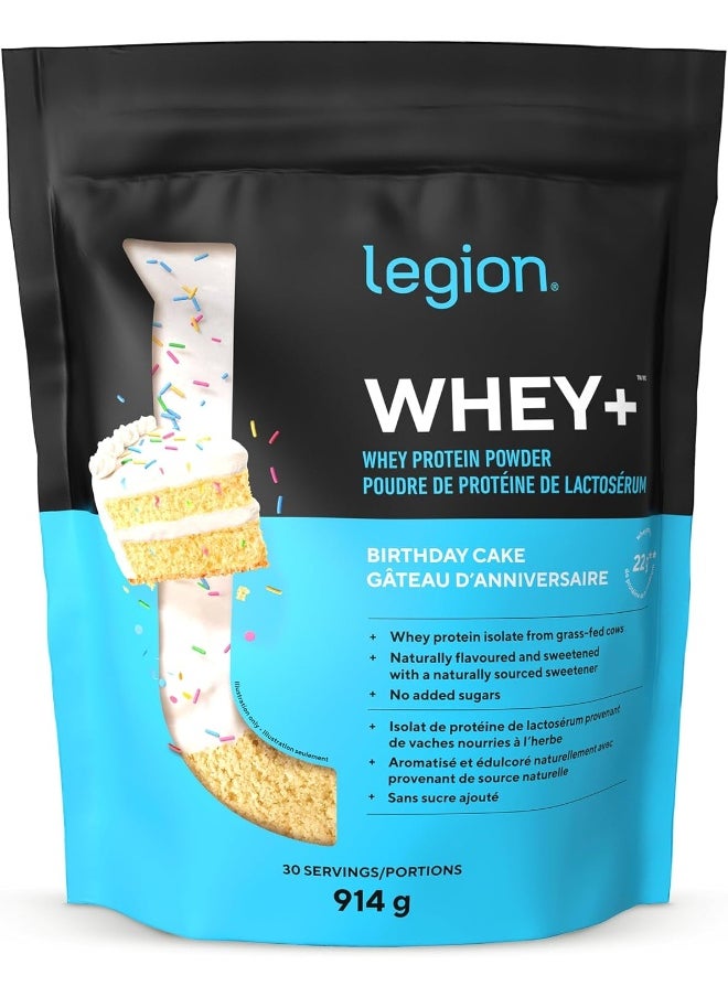 Whey+ Whey Isolate Protein Powder From Grass Fed Cows - Low Carb, Low Calorie, Non-Gmo, Lactose Free, Gluten Free, Sugar Free, All Natural Whey Protein Isolate, (30 Serving, Birthday Cake)