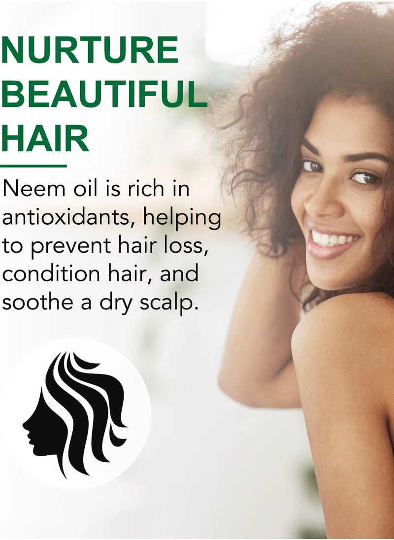 60ml Neem Oil for Hair Growth and Skin Care Pure Cold Pressed Organic Neem Oil for Hair Skin Nails promote Healthy Hair Growth Reduce Fine Lines Dark Spots Anti Aging Essential Serum