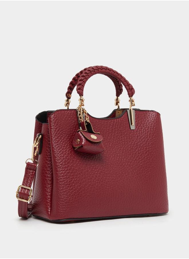 Textured Pouch Drop Handbag with Top Handle