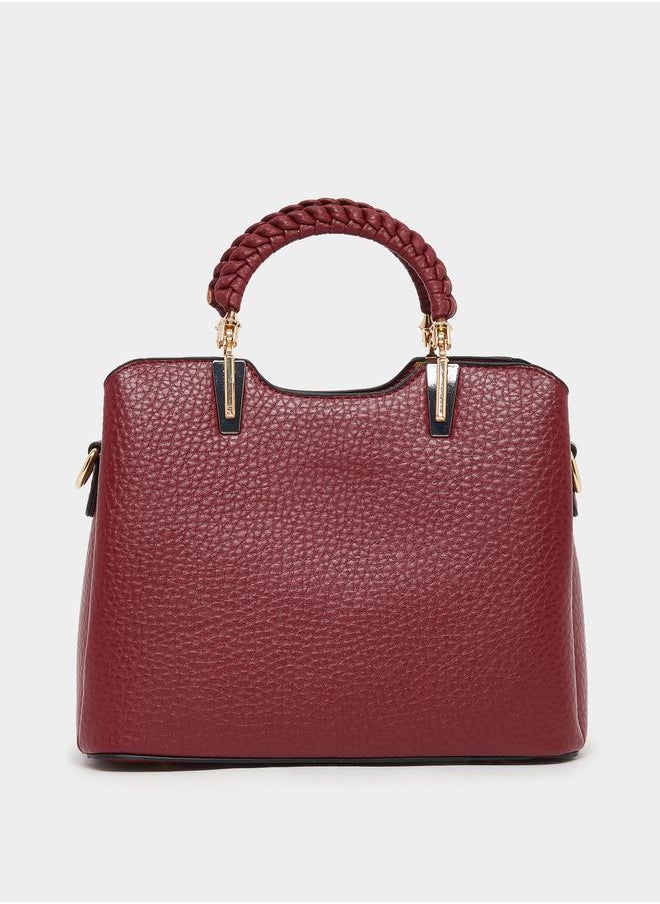 Textured Pouch Drop Handbag with Top Handle