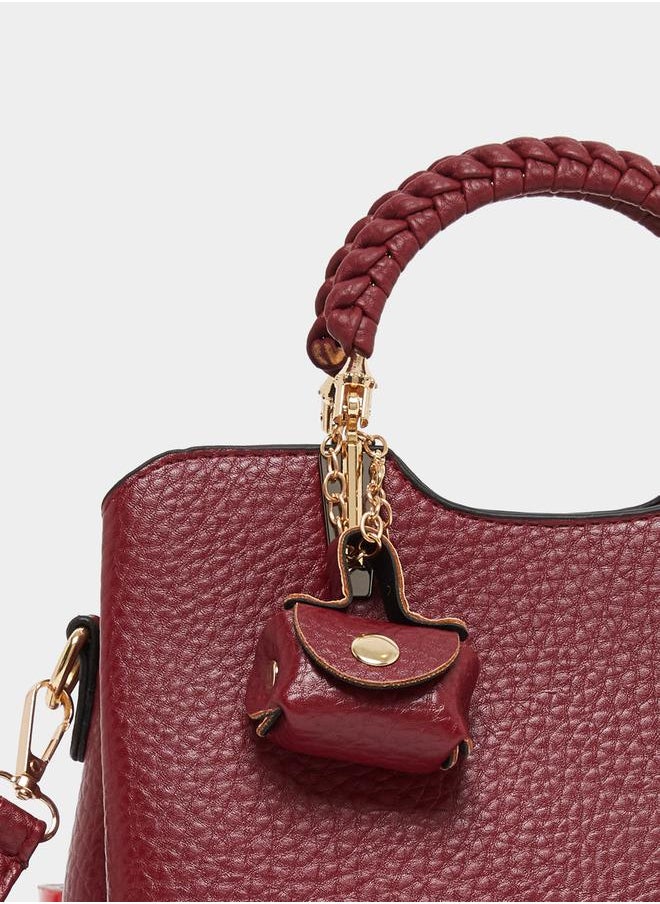 Textured Pouch Drop Handbag with Top Handle