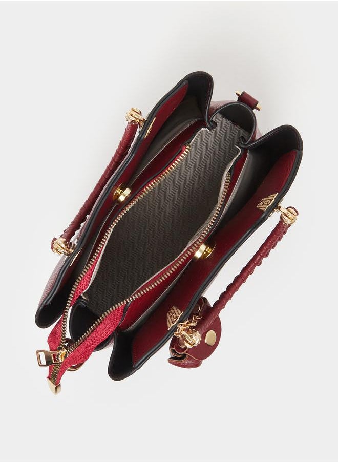 Textured Pouch Drop Handbag with Top Handle