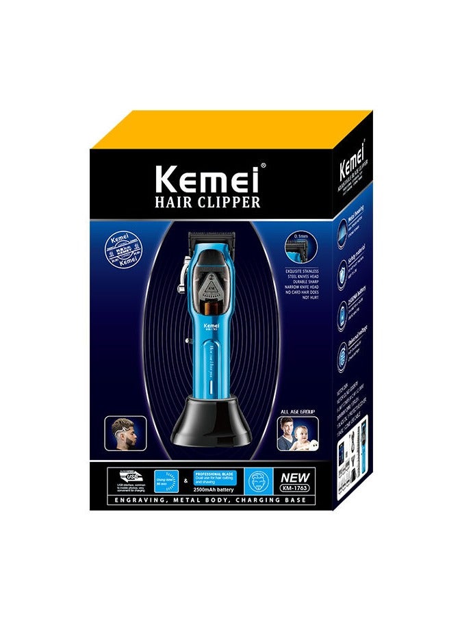 KM-1763 Professional Electric Hair Clipper With Charging Base Blue/Black