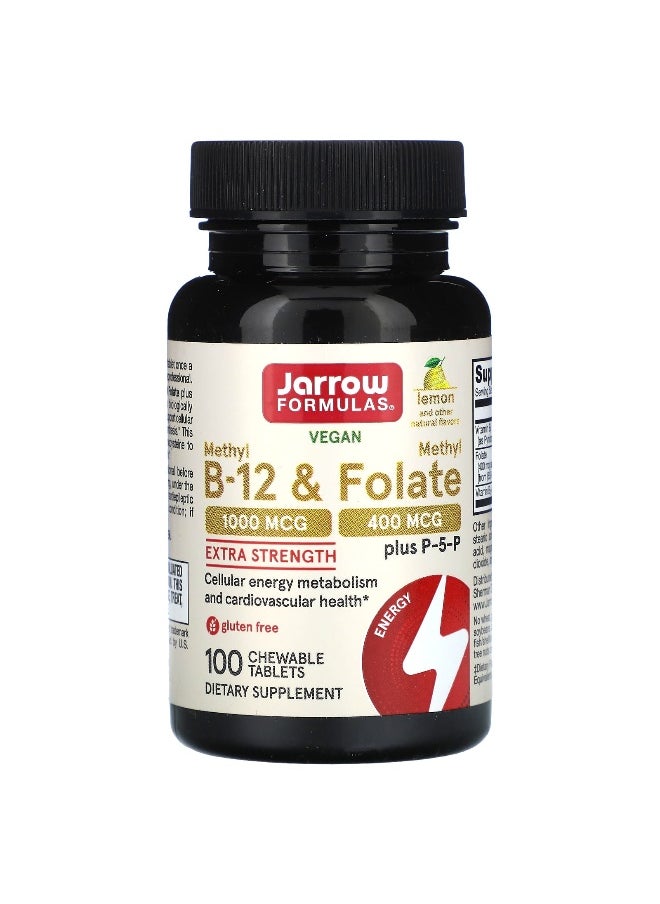Jarrow Formulas, Vegan Methyl B-12 & Methyl Folate, Extra Strength, Lemon, 100 Chewable Tablets