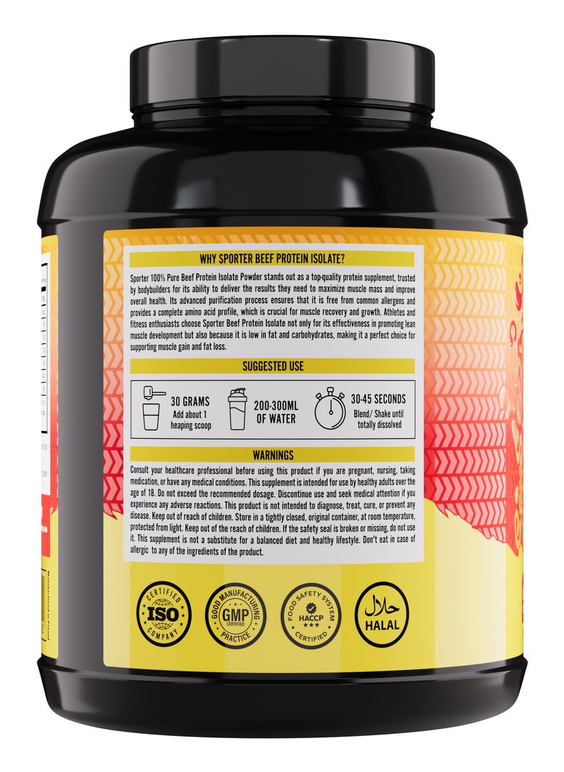 Sporter Beef Protein Isolate – 60 Servings | 26.4g Protein Per Scoop | Zero Carbs, Fat & Sugar | Mango Raspberry Flavor | Lactose-Free & Gut-Friendly | Clean Recovery & Muscle Support