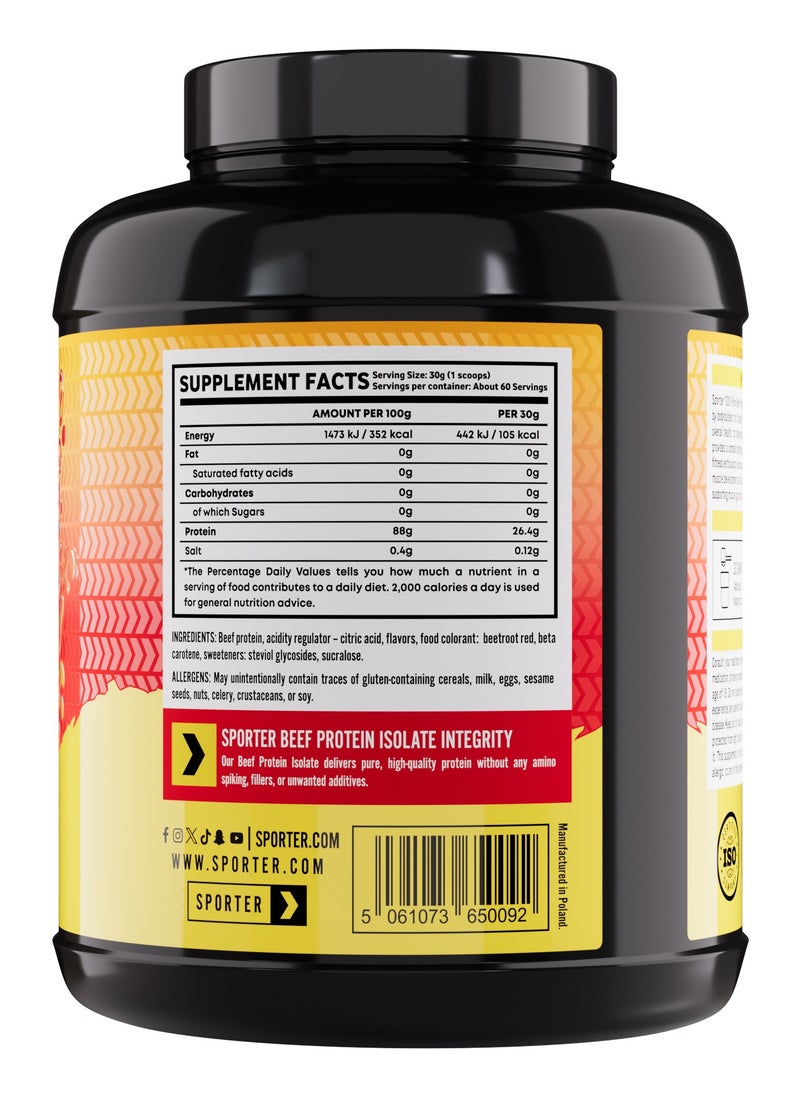Sporter Beef Protein Isolate – 60 Servings | 26.4g Protein Per Scoop | Zero Carbs, Fat & Sugar | Mango Raspberry Flavor | Lactose-Free & Gut-Friendly | Clean Recovery & Muscle Support