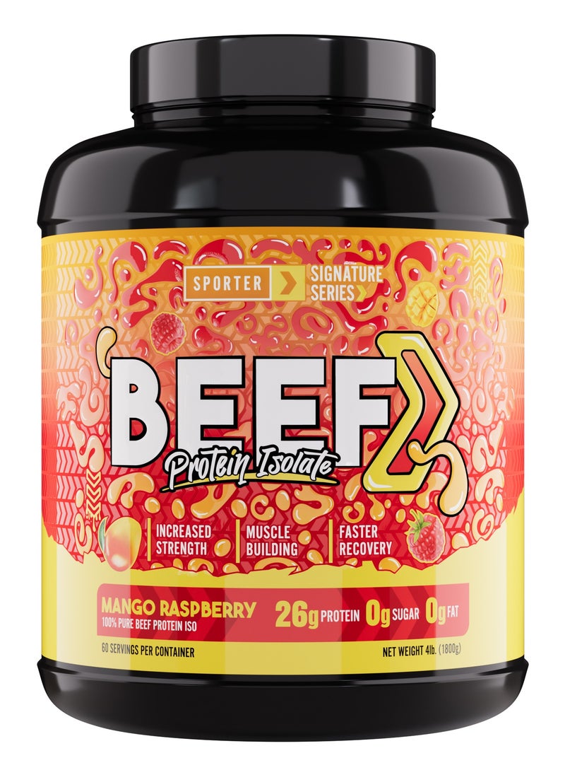 Sporter Beef Protein Isolate – 60 Servings | 26.4g Protein Per Scoop | Zero Carbs, Fat & Sugar | Mango Raspberry Flavor | Lactose-Free & Gut-Friendly | Clean Recovery & Muscle Support
