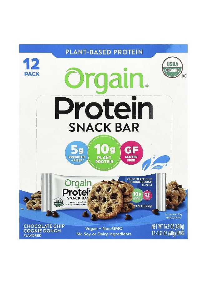 Orgain, Plant-Based Protein Snack Bar, Chocolate Chip Cookie Dough, 12 Bars, 1.41 oz (40 g) Each