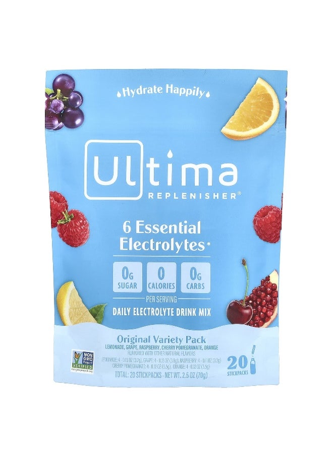 Ultima Replenisher, 6 Essential Electrolytes, Daily Electrolyte Mix, Variety Pack, 20 Stickpacks
