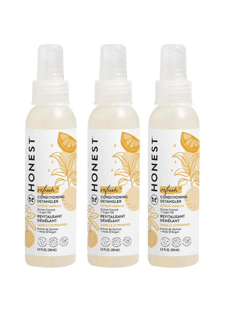 The Honest Company Conditioning Hair Detangler 3Pack  Leavein Conditioner  Fortifying Spray  Tearfree CrueltyFree Hypoallergenic  Citrus Vanilla Refresh 4 fl oz each pack of 3