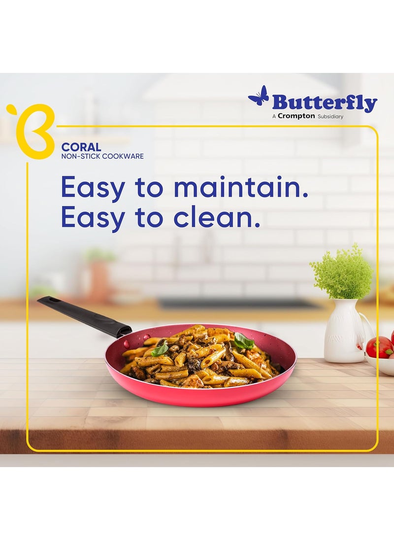 Butterfly Coral DLX Granite Non Stick Fry Pan | 240 MM | Induction Base | PFOA Free | Scratch Resistant | for Cooking Curry, Dal, Rice/Biryani | 1 Year Warranty | Velvet Red